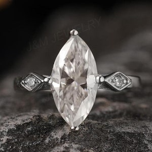 Elegant Moissanite Engagement Ring | 3 Carat Marquise Cut Moissanite Ring | Unique Solitaire Statement Ring | Anniversary Gift For Her