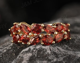 Nature Inspired Garnet Engagement Ring, Unique Garnet Ring, Gold Wedding Ring, Red Gemstone Statement Ring, Anniversary Gift For Her