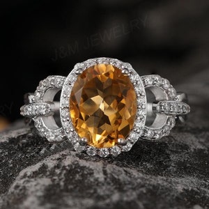 Elegant Natural Citrine Ring, Unique Infinity Statement Ring, Yellow Gemstone Promise Ring, Gold Engagement Ring, Anniversary Gift For Her