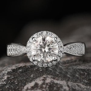 Diamond Halo Engagement Ring, 1 Carat Diamond Statement Ring, White Gold Promise Ring, Brilliant Diamond Ring, Anniversary Gift For Her