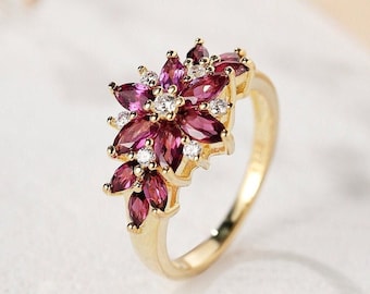 Rhodolite Garnet Engagement Ring, Gold Garnet Promise Ring， Rhodolite Garnet Wedding Ring，Purple Gemstone Ring, Anniversary Gift For Her