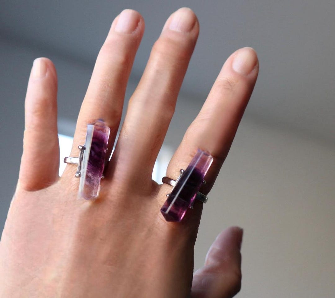 Amethyst, Clear Quartz Double Point Rings - Etsy