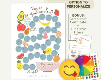 Healthy Eating Habits Reward Chart for Kids, Encouraging Toddler To Eat Fruit, Goal Tracker, Printable Child Food Sticker Chart + BONUS GIFT