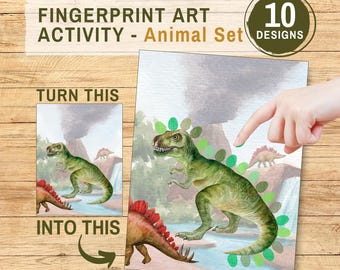 Fingerprint Art Printables for Kids Animal Thumbprint Art Activity Homeschool Toddler Preschool Kindergarten Daycare Craft Personalised Gift