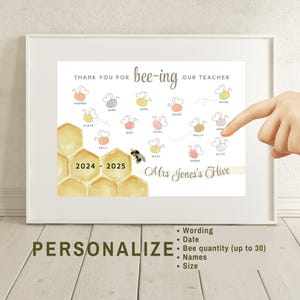 Teacher Appreciation Gift from Class, Personalized Bee Poster for Fingerprints, End of Year Present, Thanks For Being Our Teacher Print