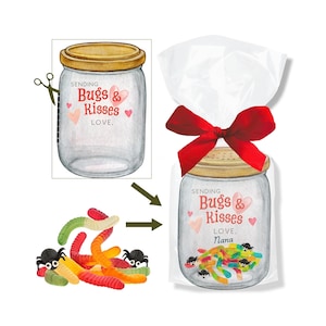 Cartão engraçado para impressão de melhoras, enviando insetos e beijos, pote para gomas, brinquedos de besouro e doces de aranha, presente de simpatia para se sentir melhor em caso de doença