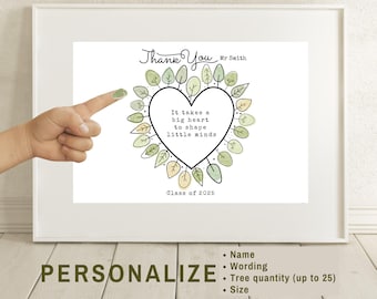Teacher Appreciation Gift, Class Fingerprint Personalized Poster End of Year Pre-K Present, It Takes A Big Heart To Shape Little Minds Print