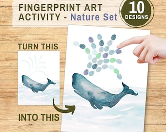 Fingerprint Art Printables for Kids Nature Thumbprint Art Activity Homeschool Toddler Preschool Kindergarten Daycare Craft Personalised Gift