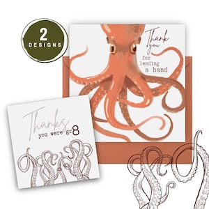 Merci de votre aide Cartes imprimables Octopus Reconnaissance des bénévoles Infirmières Enseignants Collègues Cadeaux du personnel Cartes pour l'Action de grâces Aides