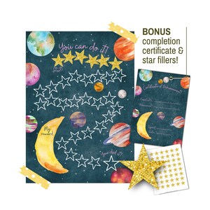 Cuadro de recompensas de estrellas del sistema solar para niños, cuadro de comportamiento, cuadro de tareas para el hogar imprimible, cuadro de calcomanías para niños pequeños + REGALO ADICIONAL