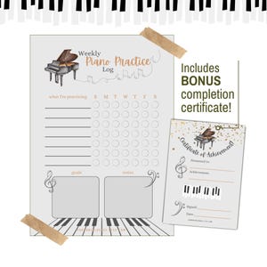Registro de práctica de piano semanal imprimible, cuadro de práctica musical para estudiantes y profesores, cuadro de práctica de piano con objetivos musicales + CERTIFICADO DE REGALO ADICIONAL