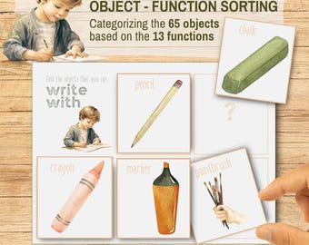 Object Function Picture Sorting Flashcards, Printable PreK Homeschool Montessori Speech Therapy Game, Categorizing Objects Based On Function