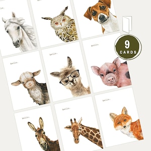 Lot de 9 cartes - animaux drôles - carte bonjour - carte édifiante - cartes pliées - cartes de voeux animaux amusantes pour la famille, ami, collègue