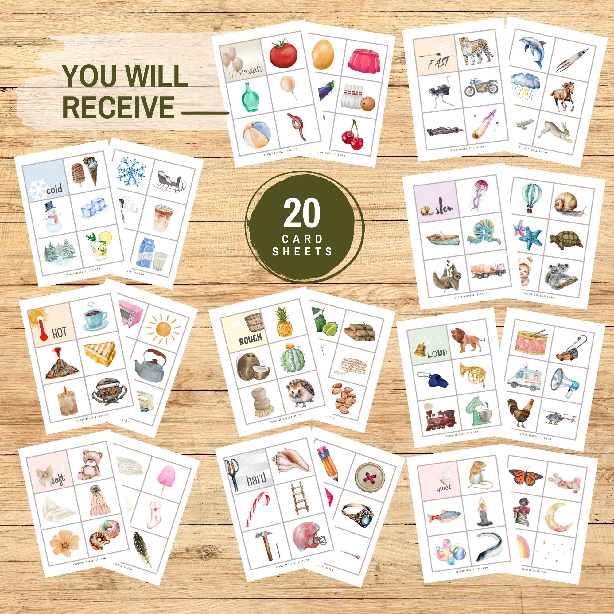 Opposites Sorting Printable Flashcards, Child Development Game