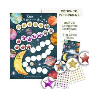 Tabla de recompensas del sistema solar para niños, rastreador de tareas imprimible, tabla de pegatinas del planeta para el entrenamiento de esfínteres + REGALO ADICIONAL