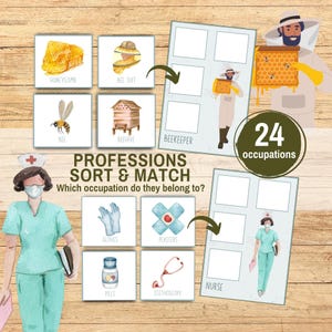 Occupations Sorting Printable Mats & Cards, Learn Professions, Child Development Game, Community Helpers Sorting Mats, Preschool Resources
