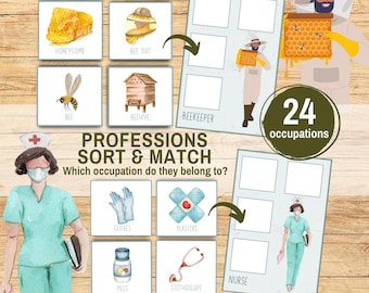 Occupations Sorting Printable Mats & Cards, Learn Professions, Child Development Game, Community Helpers Sorting Mats, Preschool Resources