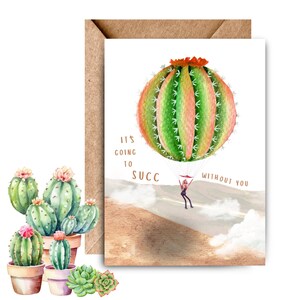 Carte imprimable au revoir collègue, ça va réussir sans vous, jeu de mots cactus succulent, carte de travail de départ pour collègue, tu me manques au travail d'adieu