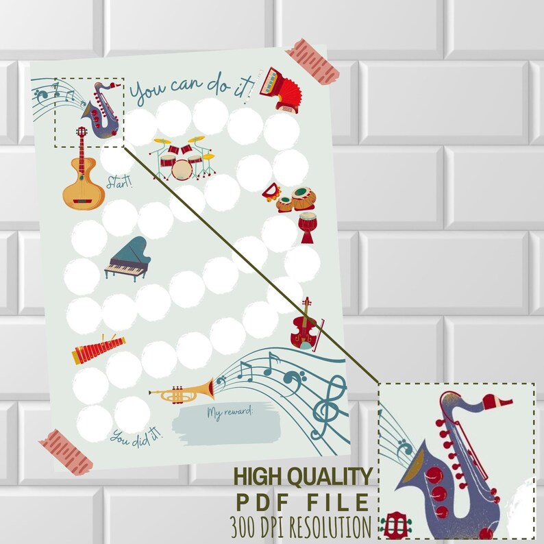 Music Reward Chart for Kids Behavior Music Practice Chart - Etsy