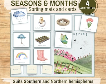 Seasons Cycle & Months of the Year Printable Activities, Homeschool Learning Activity, Preschool Resources Kindergarten Educational Material