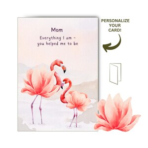 Tarjeta imprimible para el Día de la Madre con diseño de flamenco, tarjeta de cumpleaños significativa para mamá, tarjeta adorable para el Día de la Madre, gracias mamá o amiga