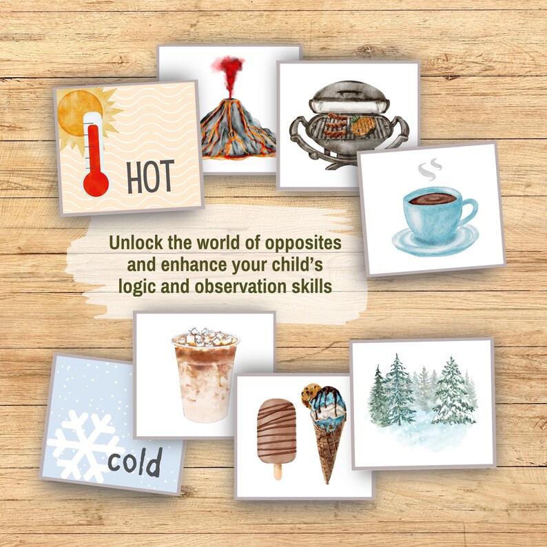 Opposites Sorting Printable Flashcards, Child Development Game