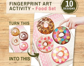 Fingerprint Art Printables for Kids Food Thumbprint Art Activity Homeschool Toddler Preschool Kindergarten Daycare Craft Personalised Gift