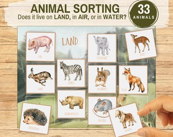 Air Land Water Activity Animal Sorting Game, Categorize Where Animals Live Flashcards, Printable Preschool Homeschool Montessori Resources