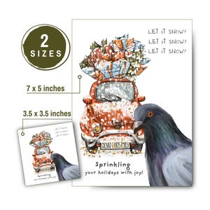 Cartes de Noël drôles de pigeons - Laissez neiger du caca d'oiseau partout dans la voiture et des cadeaux de Noël - Carte de Noël blanche humoristique sarcastique pour les amateurs d'oiseaux