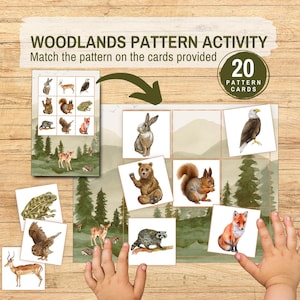 Copy The Sequence Printable Matching Game, Woodland Animals Pattern Activity Sorting Picture Cards, Preschool Toddler Montessori Resources