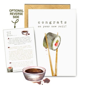 Félicitations pour votre nouvelle carte imprimable jeu de mots sushi, nouveau chapitre bonne chance, nouveau chapitre bonne chance à télécharger, carte pour collègue nouveau rôle