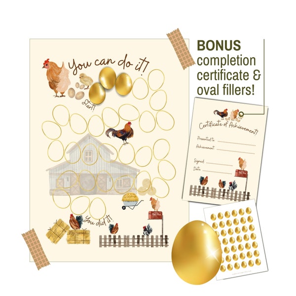Farm Reward Chart for Kids, Behavior Chart Printable Chore Chart Potty Toddler Download Barn Eggs Chickens Child Sticker Chart + BONUS GIFT