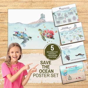 Rettet unseren Ozean Umweltdruck Poster zum Tag der Erde Schützen Sie das Leben im Meer Rettet die Schildkröten Kunst Montessori Naturschulbildungsressource