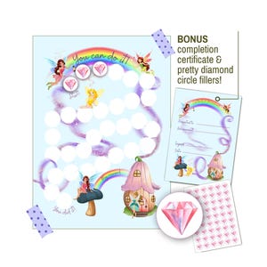 Cuadro de recompensas de hadas para niños, cuadro de comportamiento imprimible, cuadro de tareas de hadas para niños pequeños, tabla de calcomanías para ir al baño + ¡REGALO ADICIONAL!