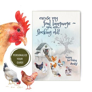 Lustiges Huhn Wortspiel Geflügelsprache Geburtstagskarte, alles Gute zum Geburtstag druckbare Karte für Geflügel-Liebhaber, humorvolles Bauer Geschenk, Sie strömen alt!