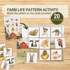 Attività di ordinamento di modelli di vita in fattoria con immagini Montessori, risorse per bambini in età prescolare, giochi di abbinamento di animali stampabili