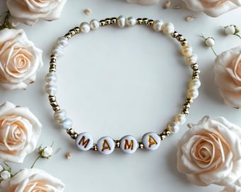 Mama Bracelet, Freshwater Pearl & Gold Filled Beads, Gift for Women
