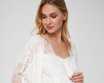 Organic Viskoz Ecru Color Pregnant NightGown and Dressing Gown 5022