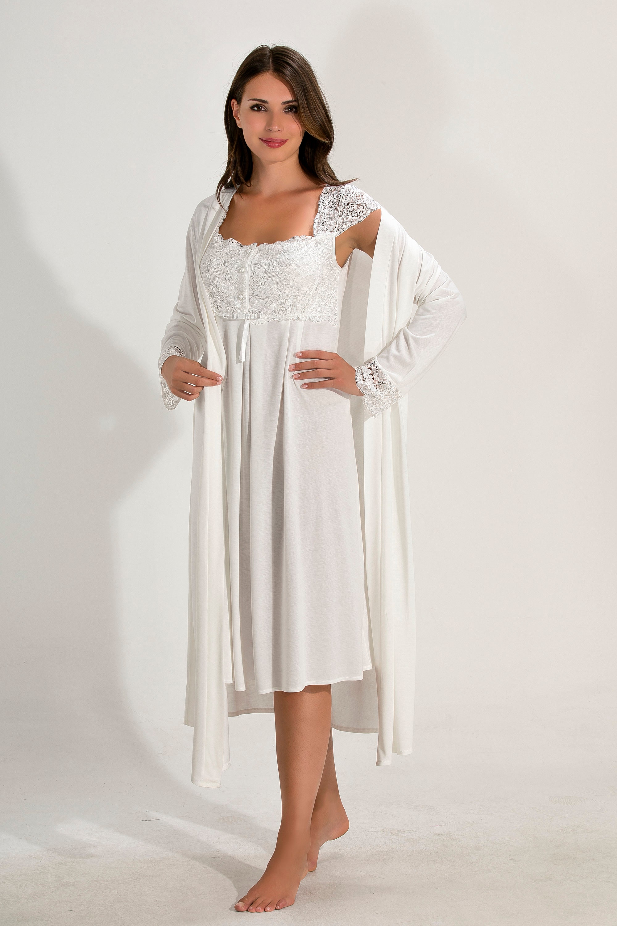 knee length dresses for ladies Maternity and Nursing Nightdress Trousseau Beige main image 0