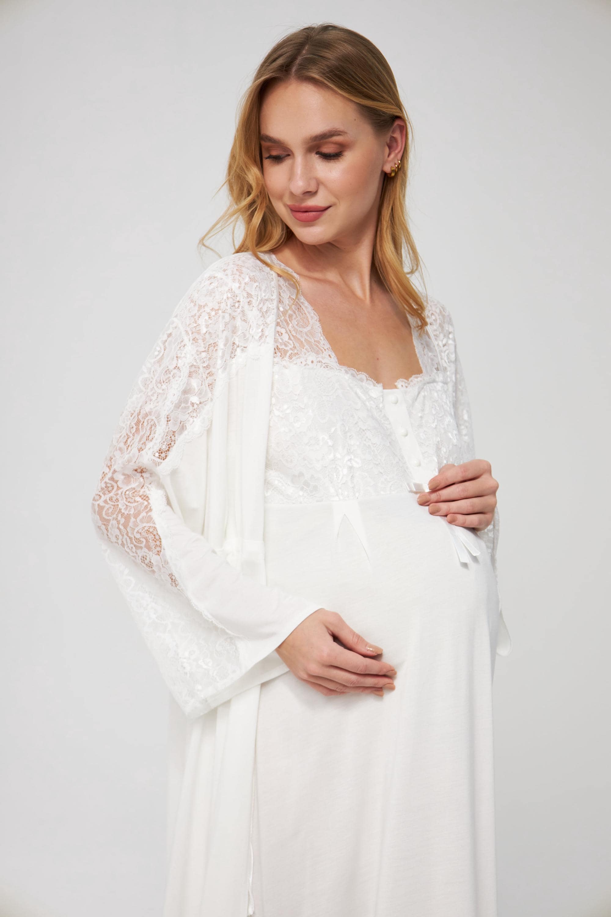 Organic Viscose Maternity Nightgown & Robe Set Nursing Sleepwear Breastfeeding Nightgown Postpartum Hospital Gown Baby Shower Gift