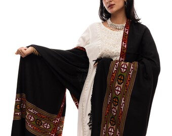 Handwoven Black Wool Shawl