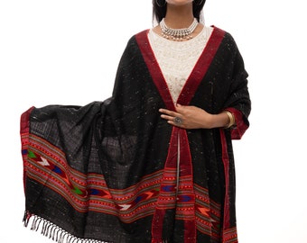 WOOLEN black angora slub kullu shawl