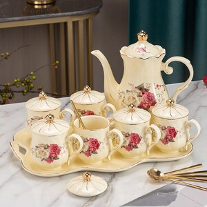 European light luxury ceramic tea set|ceramic teacup|teapot|custom gift|tea party tea set|afternoon tea tea set