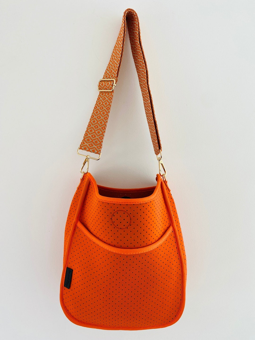 Sunset Orange Neoprene Crossbody Bag With Orange & Beige Adjustable