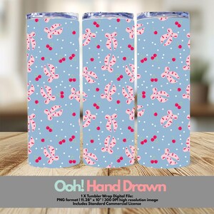 Coquette Tumbler Wrap Digital Download, Cute Bows & Cherries Design, Seamless 20oz Tumbler PNG for Sublimation