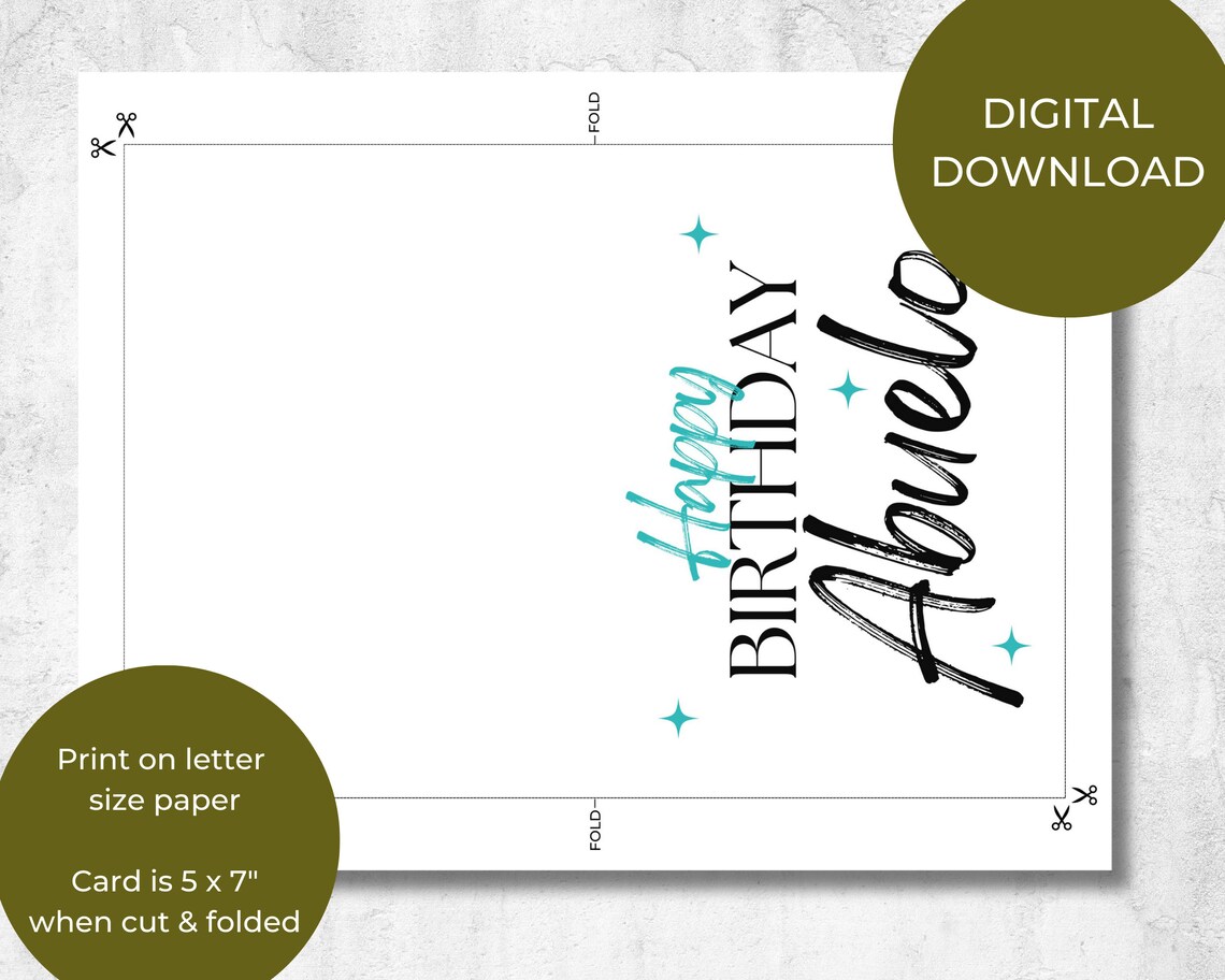 Printable Birthday Card, Happy Birthday Abuelo Card, Abuelo Birthday ...