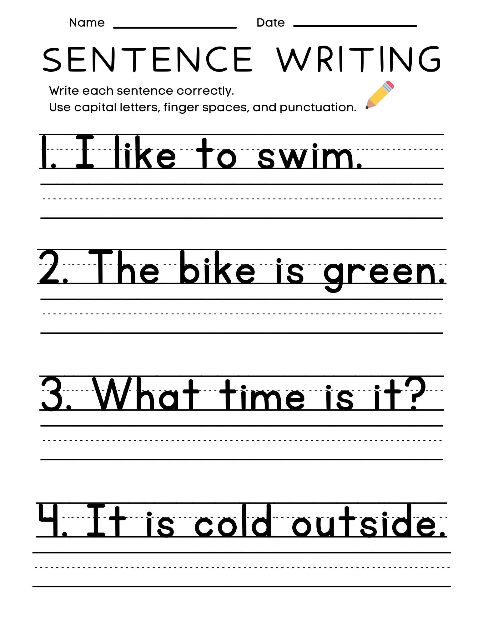 Sentence Writing Worksheets 3rd Grade Free