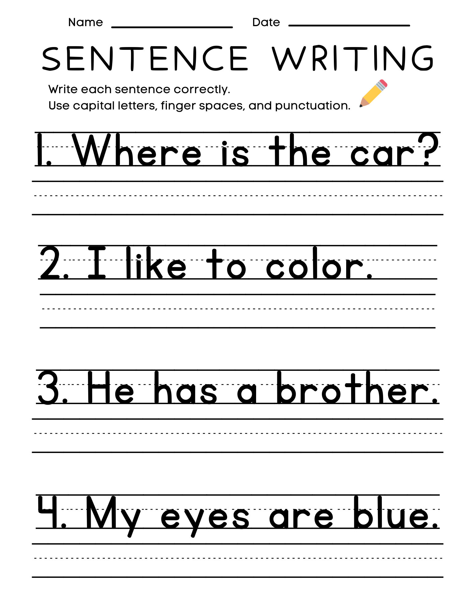 25 Printable Sentence Writing Worksheets, Write the Sentence Worksheets, Practice Writing Activity, 1st-3rd Grade ELA Worksheets - Etsy