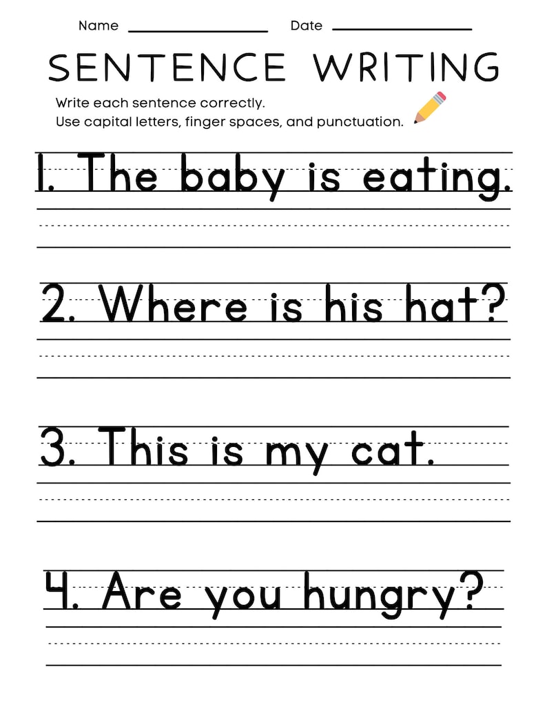 25 Printable Sentence Writing Worksheets, Write the Sentence Worksheets