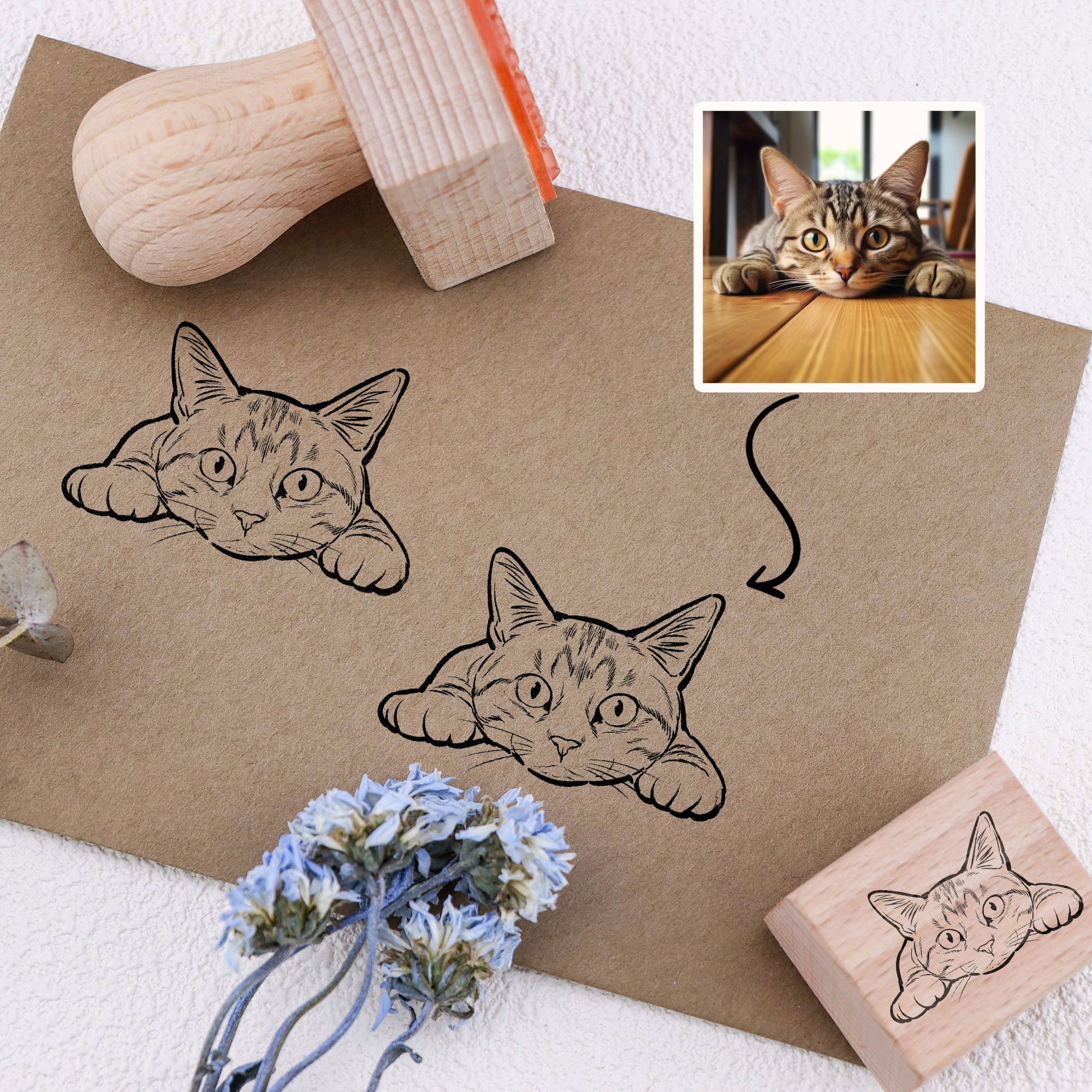 Custom Cat Stamp - Personalized Pet Stamp & Hand-Painted Pet Portrait for Cat Lovers Gift